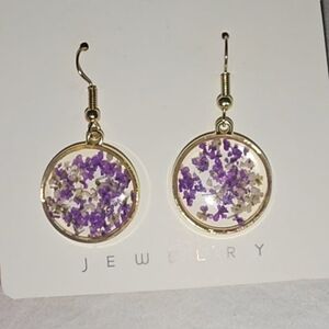 Elegant Gold and Purple Lavender Dangle Earrings